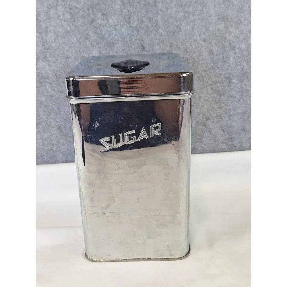 Vintage Masterware Canette Chrome Sugar Canister Mid Century Modern Kitchen Tin